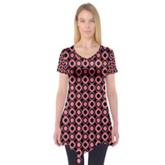 Mazipoodles Red Donuts Polka Dot  Short Sleeve Tunic  by Mazipoodles