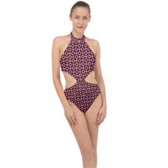 Mazipoodles Red Donuts Polka Dot  Halter Side Cut Swimsuit by Mazipoodles