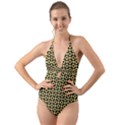  Mazipoodles Yellow Donuts Polka Dot Halter Cut-Out One Piece Swimsuit View1