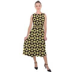  Mazipoodles Yellow Donuts Polka Dot Midi Tie-back Chiffon Dress