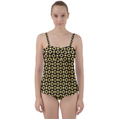  Mazipoodles Yellow Donuts Polka Dot Twist Front Tankini Set by Mazipoodles