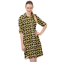  Mazipoodles Yellow Donuts Polka Dot Long Sleeve Mini Shirt Dress by Mazipoodles