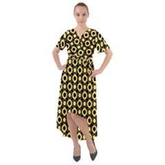  Mazipoodles Yellow Donuts Polka Dot Front Wrap High Low Dress