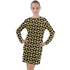  Mazipoodles Yellow Donuts Polka Dot Long Sleeve Hoodie Dress