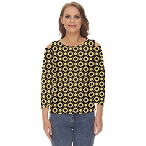  Mazipoodles Yellow Donuts Polka Dot Cut Out Wide Sleeve Top by Mazipoodles