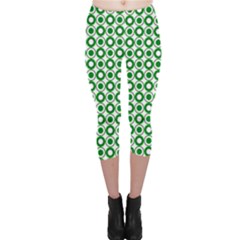 Mazipoodles Green White Donuts Polka Dot  Capri Leggings  by Mazipoodles