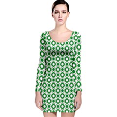 Mazipoodles Green White Donuts Polka Dot  Long Sleeve Velvet Bodycon Dress