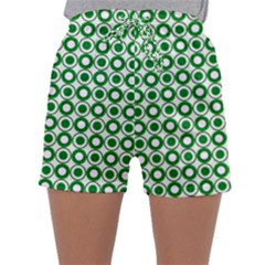 Mazipoodles Green White Donuts Polka Dot  Sleepwear Shorts by Mazipoodles