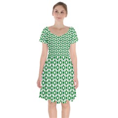 Mazipoodles Green White Donuts Polka Dot  Short Sleeve Bardot Dress by Mazipoodles