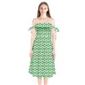 Mazipoodles Green White Donuts Polka Dot  Shoulder Tie Bardot Midi Dress View1