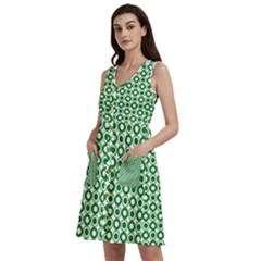 Mazipoodles Green White Donuts Polka Dot  Sleeveless Dress With Pocket by Mazipoodles