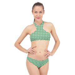 Mazipoodles Green White Donuts Polka Dot  High Neck Bikini Set by Mazipoodles