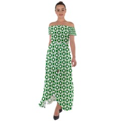 Mazipoodles Green White Donuts Polka Dot  Off Shoulder Open Front Chiffon Dress by Mazipoodles