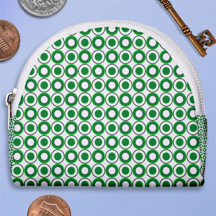 Mazipoodles Green White Donuts Polka Dot  Horseshoe Style Canvas Pouch