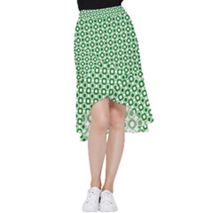 Mazipoodles Green White Donuts Polka Dot  Frill Hi Low Chiffon Skirt by Mazipoodles