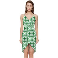 Mazipoodles Green White Donuts Polka Dot  Wrap Frill Dress