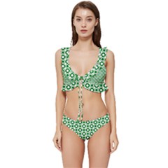 Mazipoodles Green White Donuts Polka Dot  Low Cut Ruffle Edge Bikini Set by Mazipoodles