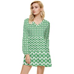 Mazipoodles Green White Donuts Polka Dot  Tiered Long Sleeve Mini Dress by Mazipoodles