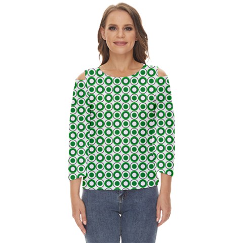 Mazipoodles Green White Donuts Polka Dot  Cut Out Wide Sleeve Top by Mazipoodles