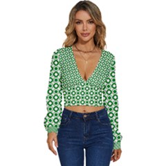 Mazipoodles Green White Donuts Polka Dot  Long Sleeve Deep-v Velour Top