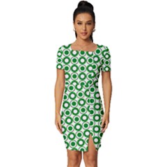 Mazipoodles Green White Donuts Polka Dot  Fitted Knot Split End Bodycon Dress by Mazipoodles