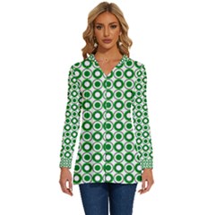 Mazipoodles Green White Donuts Polka Dot  Long Sleeve Drawstring Hooded Top by Mazipoodles