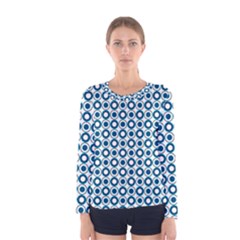 Mazipoodles Dusty Duck Egg Blue White Donuts Polka Dot Women s Long Sleeve Tee