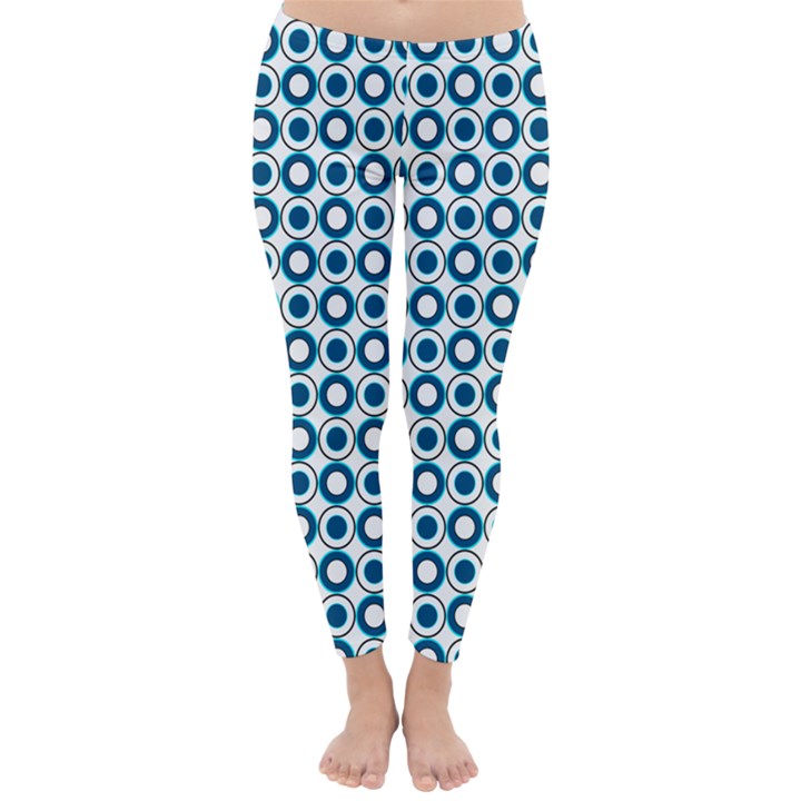 Mazipoodles Dusty Duck Egg Blue White Donuts Polka Dot Classic Winter Leggings