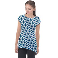 Mazipoodles Dusty Duck Egg Blue White Donuts Polka Dot Cap Sleeve High Low Top by Mazipoodles