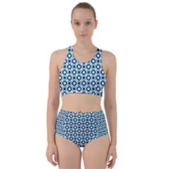 Mazipoodles Dusty Duck Egg Blue White Donuts Polka Dot Racer Back Bikini Set by Mazipoodles