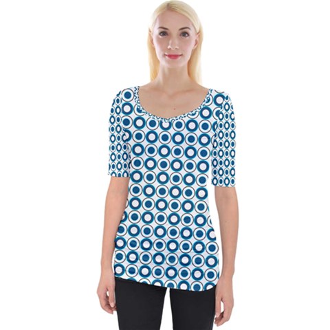 Mazipoodles Dusty Duck Egg Blue White Donuts Polka Dot Wide Neckline Tee by Mazipoodles