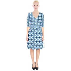 Mazipoodles Dusty Duck Egg Blue White Donuts Polka Dot Wrap Up Cocktail Dress by Mazipoodles