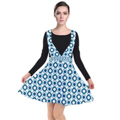 Mazipoodles Dusty Duck Egg Blue White Donuts Polka Dot Plunge Pinafore Dress by Mazipoodles