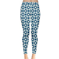 Mazipoodles Dusty Duck Egg Blue White Donuts Polka Dot Inside Out Leggings by Mazipoodles