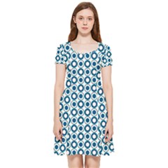 Mazipoodles Dusty Duck Egg Blue White Donuts Polka Dot Inside Out Cap Sleeve Dress by Mazipoodles