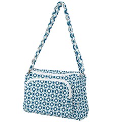 Mazipoodles Dusty Duck Egg Blue White Donuts Polka Dot Front Pocket Crossbody Bag by Mazipoodles