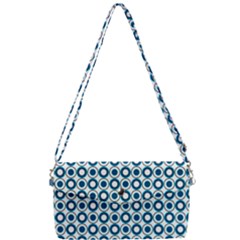 Mazipoodles Dusty Duck Egg Blue White Donuts Polka Dot Removable Strap Clutch Bag by Mazipoodles