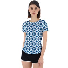 Mazipoodles Dusty Duck Egg Blue White Donuts Polka Dot Back Cut Out Sport Tee by Mazipoodles