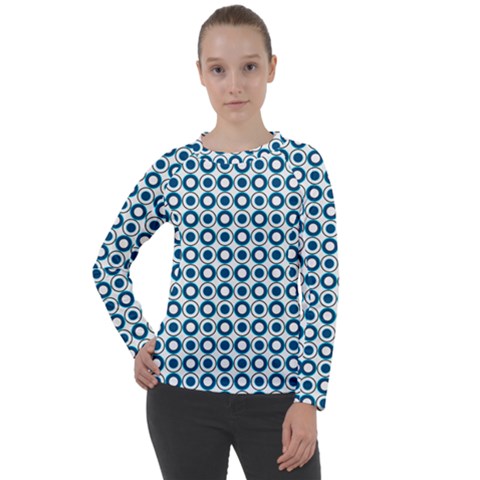 Mazipoodles Dusty Duck Egg Blue White Donuts Polka Dot Women s Long Sleeve Raglan Tee by Mazipoodles