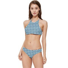 Mazipoodles Dusty Duck Egg Blue White Donuts Polka Dot Banded Triangle Bikini Set by Mazipoodles