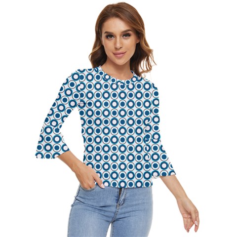 Mazipoodles Dusty Duck Egg Blue White Donuts Polka Dot Bell Sleeve Top by Mazipoodles