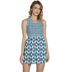 Mazipoodles Dusty Duck Egg Blue White Donuts Polka Dot Sleeveless High Waist Mini Dress by Mazipoodles