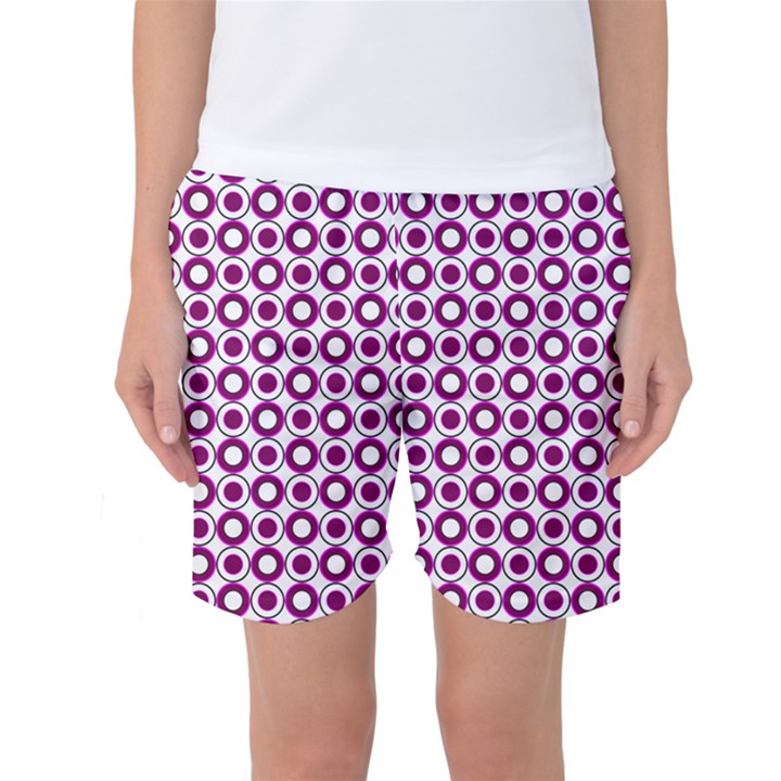 Mazipoodles Magenta White Donuts Polka Dot Women s Basketball Shorts