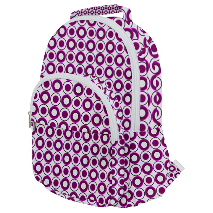 Mazipoodles Magenta White Donuts Polka Dot Rounded Multi Pocket Backpack