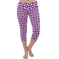 Mazipoodles Magenta White Donuts Polka Dot Capri Yoga Leggings by Mazipoodles