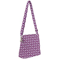 Mazipoodles Magenta White Donuts Polka Dot Zipper Messenger Bag by Mazipoodles