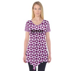 Mazipoodles Magenta White Donuts Polka Dot Short Sleeve Tunic  by Mazipoodles