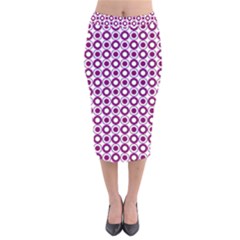 Mazipoodles Magenta White Donuts Polka Dot Velvet Midi Pencil Skirt by Mazipoodles