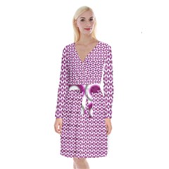 Mazipoodles Magenta White Donuts Polka Dot Long Sleeve Velvet Front Wrap Dress by Mazipoodles