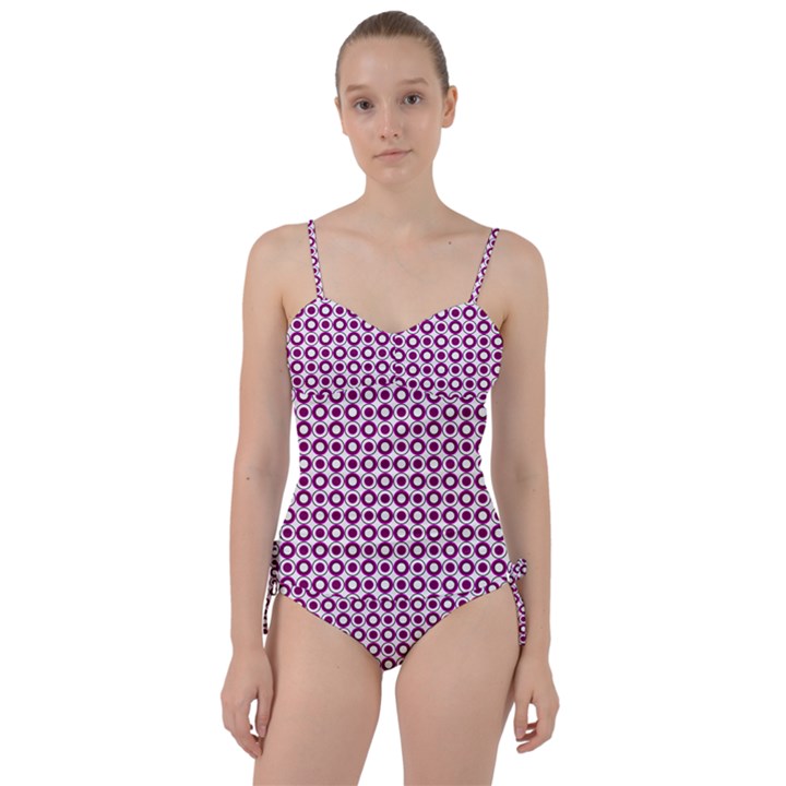 Mazipoodles Magenta White Donuts Polka Dot Sweetheart Tankini Set